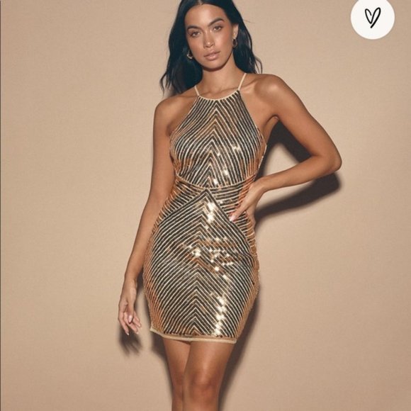 Lulu's Dresses Nwt Lulus Gold Sequin Body Con Dress Poshmark